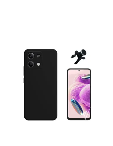 Kit Película Hydrogel Frente + Capa Silicone Líquido + Suporte Magnético Reforçado  para Xiaomi Redmi Note 13 4G - Preto