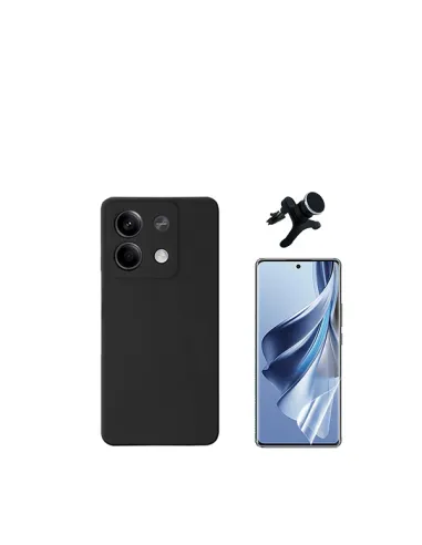 Kit Película Hydrogel Frente + Capa Silicone Líquido + Suporte Magnético Reforçado  para Xiaomi Redmi Note 13 Pro - Preto