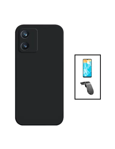 Kit Película Hydrogel Frente + Capa Silicone Líquido + Suporte Magnético L para Alcatel 1B (2022) - Preto