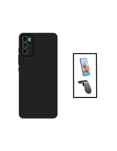 Kit Película Hydrogel Frente + Capa Silicone Líquido + Suporte Magnético L para Motorola Moto G60S - Preto