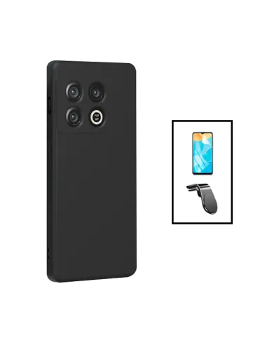 Kit Película Hydrogel Frente + Capa Silicone Líquido + Suporte Magnético L para OnePlus 10T - Preto