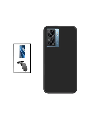 Kit Película Hydrogel Frente + Capa Silicone Líquido + Suporte Magnético L para Oppo A77 - Preto