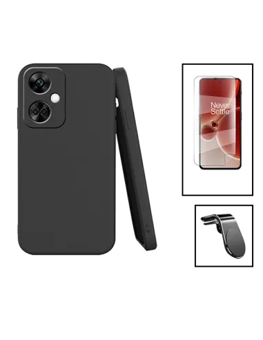 Kit Película Hydrogel Frente + Capa Silicone Líquido + Suporte Magnético L para OnePlus Nord CE3 - Preto