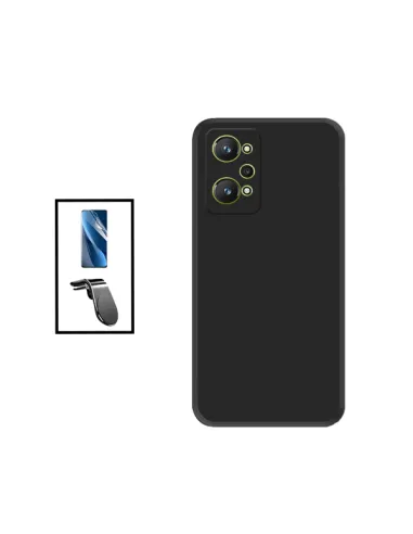 Kit Película Hydrogel Frente + Capa Silicone Líquido + Suporte Magnético L para Realme GT Neo 3T - Preto