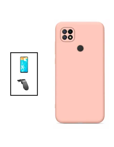 Kit Película Hydrogel Frente + Capa Silicone Líquido + Suporte Magnético L para Xiaomi Poco C40 - Rosa