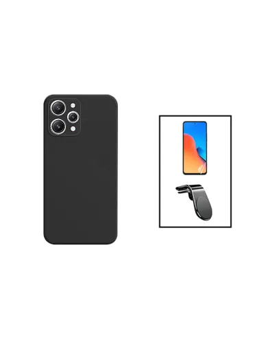 Kit Película Hydrogel Frente + Capa Silicone Líquido + Suporte Magnético L para Xiaomi Redmi 12 - Preto