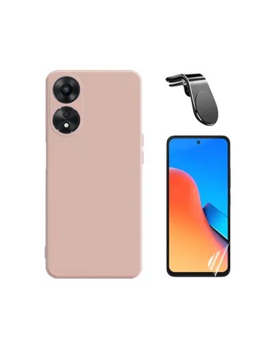 Kit Película Hydrogel Frente + Capa Silicone Líquido + Suporte Magnético L  para Oppo A58 4G - Rosa