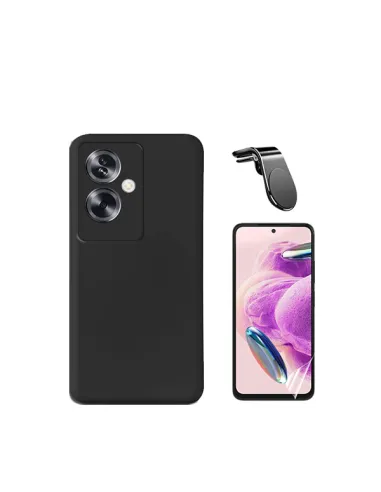 Kit Película Hydrogel Frente + Capa Silicone Líquido + Suporte Magnético L  para Oppo A79 5G - Preto