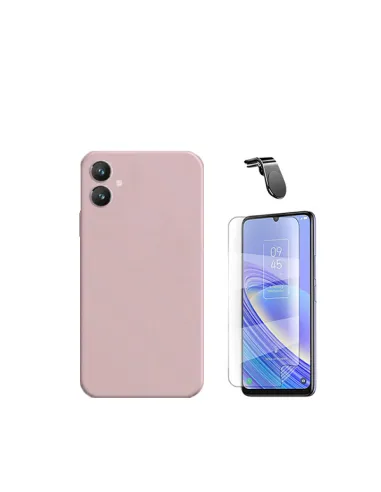 Kit Película Hydrogel Frente + Capa Silicone Líquido + Suporte Magnético L  para Samsung Galaxy A05 - Rosa