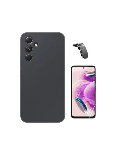 Kit Película Hydrogel Frente + Capa Silicone Líquido + Suporte Magnético L  para Samsung Galaxy A35 5G - Preto