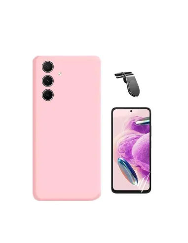 Kit Película Hydrogel Frente + Capa Silicone Líquido + Suporte Magnético L  para Samsung Galaxy A35 5G - Rosa