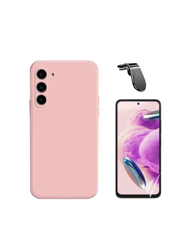 Kit Película Hydrogel Frente + Capa Silicone Líquido + Suporte Magnético L  para Samsung Galaxy S24 5G - Rosa