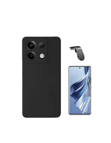 Kit Película Hydrogel Frente + Capa Silicone Líquido + Suporte Magnético L  para Xiaomi Poco X6 5G - Preto