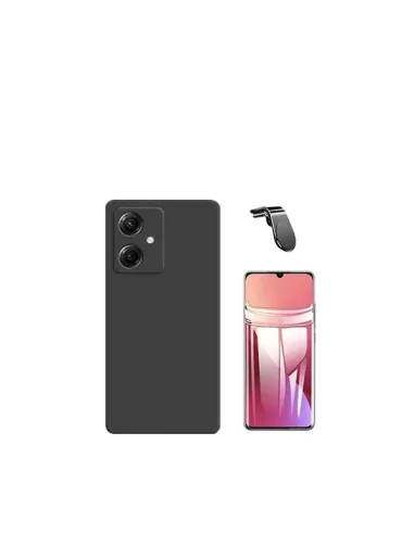 Kit Película Hydrogel Frente + Capa Silicone Líquido + Suporte Magnético L  para Xiaomi Redmi 13C 5G - Preto