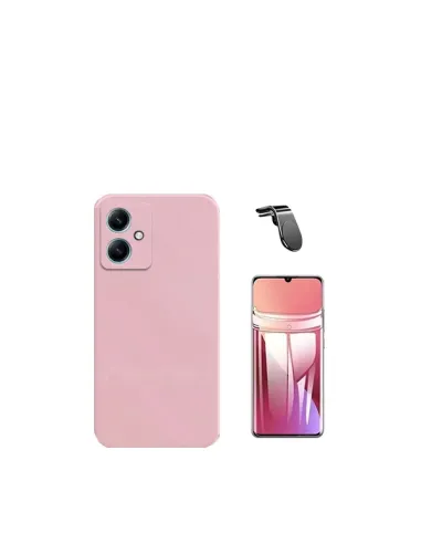 Kit Película Hydrogel Frente + Capa Silicone Líquido + Suporte Magnético L  para Xiaomi Redmi 13C 5G - Rosa