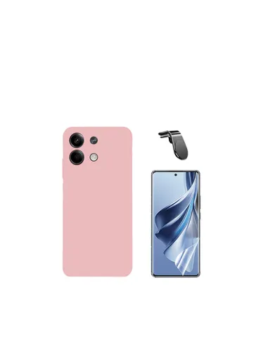 Kit Película Hydrogel Frente + Capa Silicone Líquido + Suporte Magnético L  para Xiaomi Redmi Note 13 - Rosa