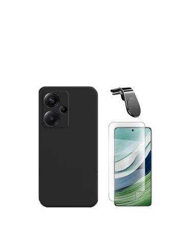 Kit Película Hydrogel Frente + Capa Silicone Líquido + Suporte Magnético L  para Xiaomi Redmi Note 13 Pro+ - Preto