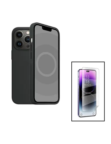 Kit Película Hydrogel Frente + Capa Silicone Líquido para Apple iPhone 15 - Preto