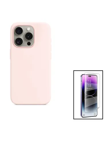 Kit Película Hydrogel Frente + Capa Silicone Líquido para Apple iPhone 15 Plus - Rosa