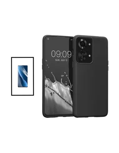 Kit Película Hydrogel Frente + Capa Silicone Líquido para OnePlus Nord 2T - Preto