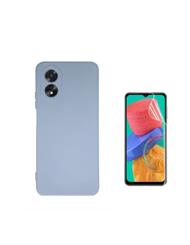 Kit Película Hydrogel Frente + Capa Silicone Líquido  para Oppo A38 4G - Azul Claro