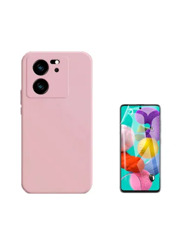 Kit Película Hydrogel Frente + Capa Silicone Líquido  para Xiaomi 13T - Rosa