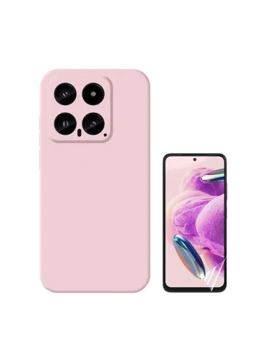 Kit Película Hydrogel Frente + Capa Silicone Líquido  para Xiaomi 14 - Rosa