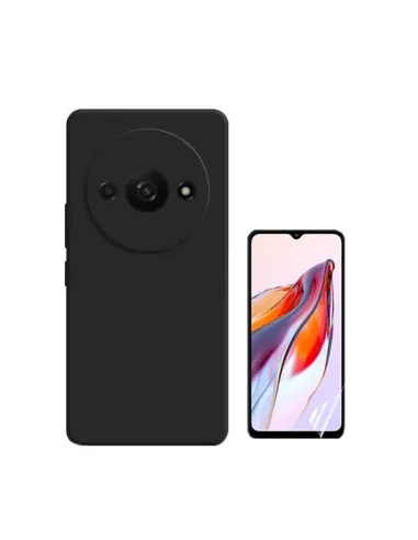 Kit Película Hydrogel Frente + Capa Silicone Líquido  para Xiaomi Redmi A3 - Preto