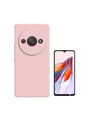 Kit Película Hydrogel Frente + Capa Silicone Líquido  para Xiaomi Redmi A3 - Rosa