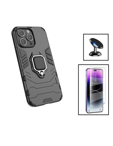 Kit Película Hydrogel Full Cover Frente + Capa 3X1 Military Defender + Suporte Magnético de Carro para Apple iPhone 15 Plus - Pr