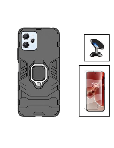 Kit Película Hydrogel Full Cover Frente + Capa 3X1 Military Defender + Suporte Magnético de Carro para Xiaomi Redmi 12 - Preto