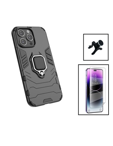 Kit Película Hydrogel Full Cover Frente + Capa 3X1 Military Defender + Suporte Magnético de Carro Reforçado para Apple iPhone 15