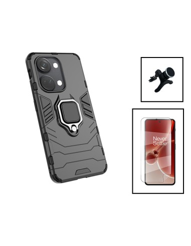 Kit Película Hydrogel Full Cover Frente + Capa 3X1 Military Defender + Suporte Magnético de Carro Reforçado para onePlus Nord 3 