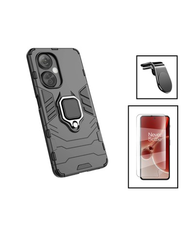 Kit Película Hydrogel Full Cover Frente + Capa 3X1 Military Defender + Suporte Magnético L Safe Driving Carro para onePlus Nord 