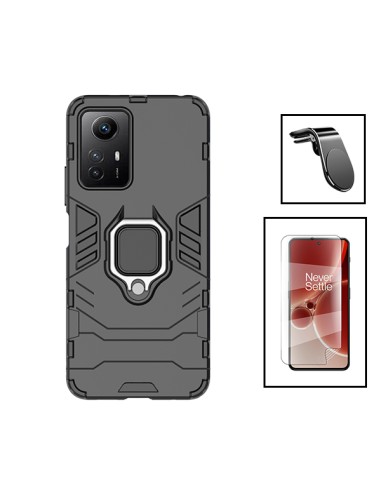 Kit Película Hydrogel Full Cover Frente + Capa 3X1 Military Defender + Suporte Magnético L Safe Driving Carro para Xiaomi Redmi 