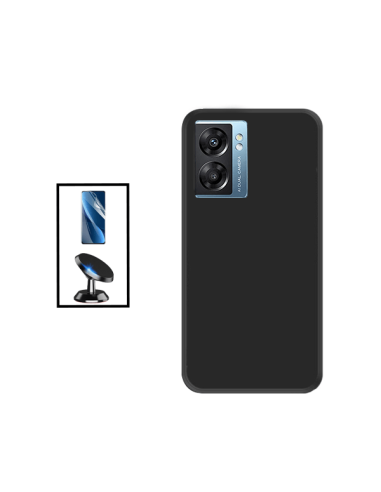 Kit Película Hydrogel Full Cover Frente + Capa Silicone Líquido + Suporte Magnético de Carro para onePlus A57 - Preto