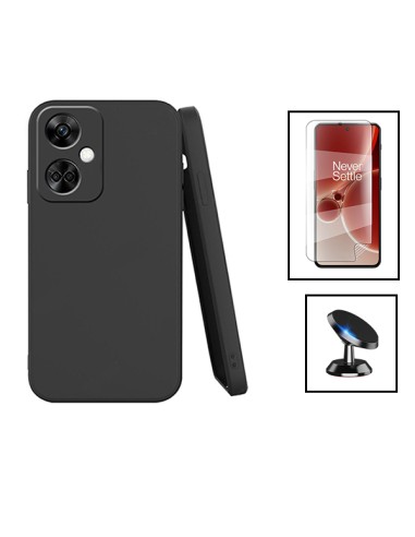 Kit Película Hydrogel Full Cover Frente + Capa Silicone Líquido + Suporte Magnético de Carro para Oppo K11 - Preto