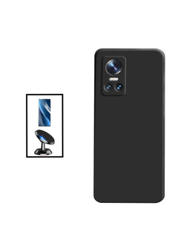 Kit Película Hydrogel Full Cover Frente + Capa Silicone Líquido + Suporte Magnético de Carro para Realme GT Neo 3 150W - Preto