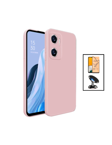 Kit Película Hydrogel Full Cover Frente + Capa Silicone Líquido + Suporte Magnético de Carro para Xiaomi Redmi 10 5G - Rosa