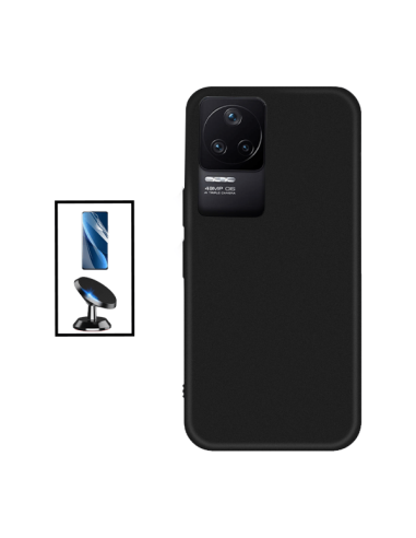 Kit Película Hydrogel Full Cover Frente + Capa Silicone Líquido + Suporte Magnético de Carro para Xiaomi Redmi K50 Pro - Preto