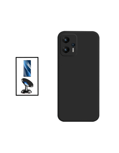 Kit Película Hydrogel Full Cover Frente + Capa Silicone Líquido + Suporte Magnético de Carro para Xiaomi Redmi Note 11T Pro - Pr