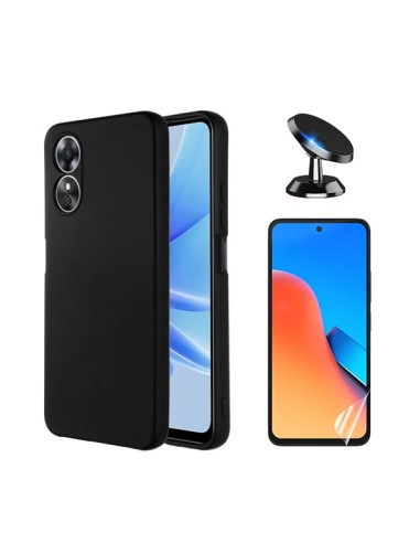 Kit Película Hydrogel Full Cover Frente + Capa Silicone Líquido + Suporte Magnético de Carro Phonecare para Oppo A58 4G - Preto