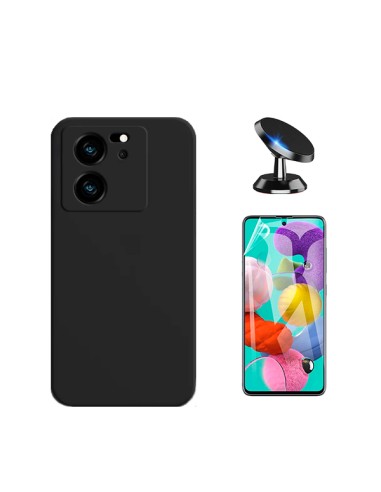 Kit Película Hydrogel Full Cover Frente + Capa Silicone Líquido + Suporte Magnético de Carro Phonecare para Xiaomi 13T - Preto