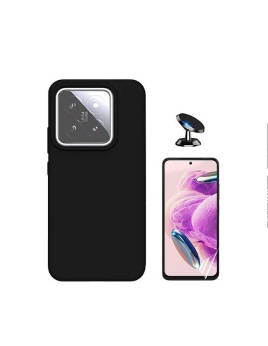 Kit Película Hydrogel Full Cover Frente + Capa Silicone Líquido + Suporte Magnético de Carro Phonecare para Xiaomi 14 - Preto