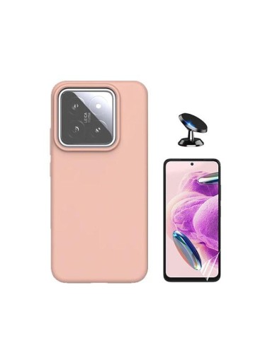 Kit Película Hydrogel Full Cover Frente + Capa Silicone Líquido + Suporte Magnético de Carro Phonecare para Xiaomi 14 - Rosa