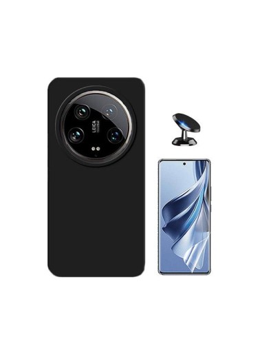 Kit Película Hydrogel Full Cover Frente + Capa Silicone Líquido + Suporte Magnético de Carro Phonecare para Xiaomi 14 Ultra - Pr