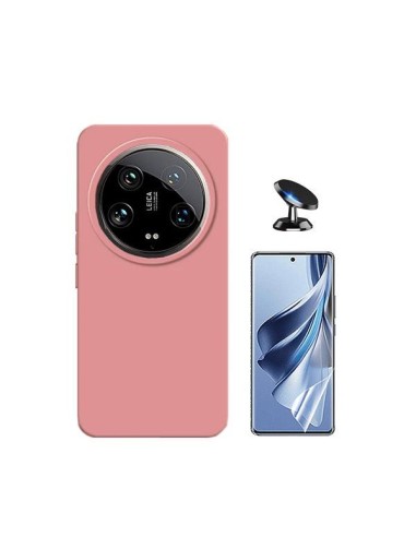 Kit Película Hydrogel Full Cover Frente + Capa Silicone Líquido + Suporte Magnético de Carro Phonecare para Xiaomi 14 Ultra - Ro