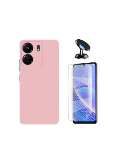 Kit Película Hydrogel Full Cover Frente + Capa Silicone Líquido + Suporte Magnético de Carro Phonecare para Xiaomi Redmi 13C - R