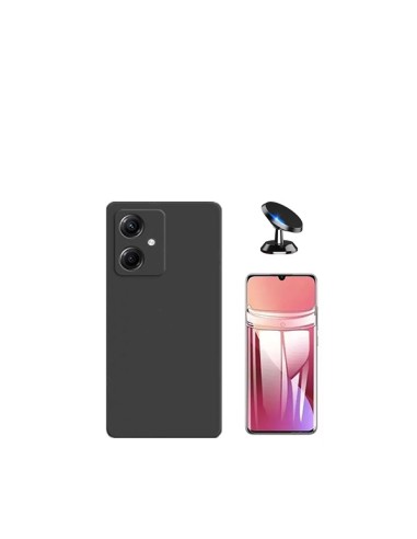 Kit Película Hydrogel Full Cover Frente + Capa Silicone Líquido + Suporte Magnético de Carro Phonecare para Xiaomi Redmi 13C 5G 