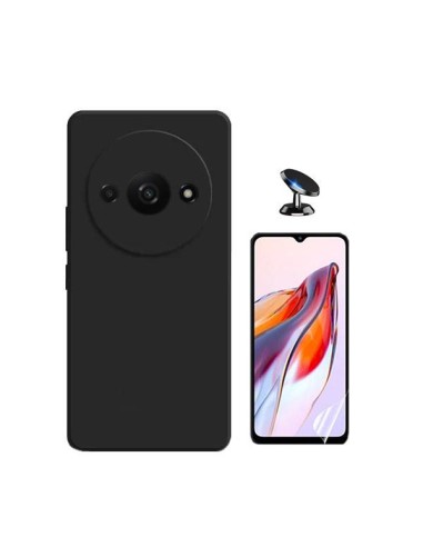 Kit Película Hydrogel Full Cover Frente + Capa Silicone Líquido + Suporte Magnético de Carro Phonecare para Xiaomi Redmi A3 - Pr